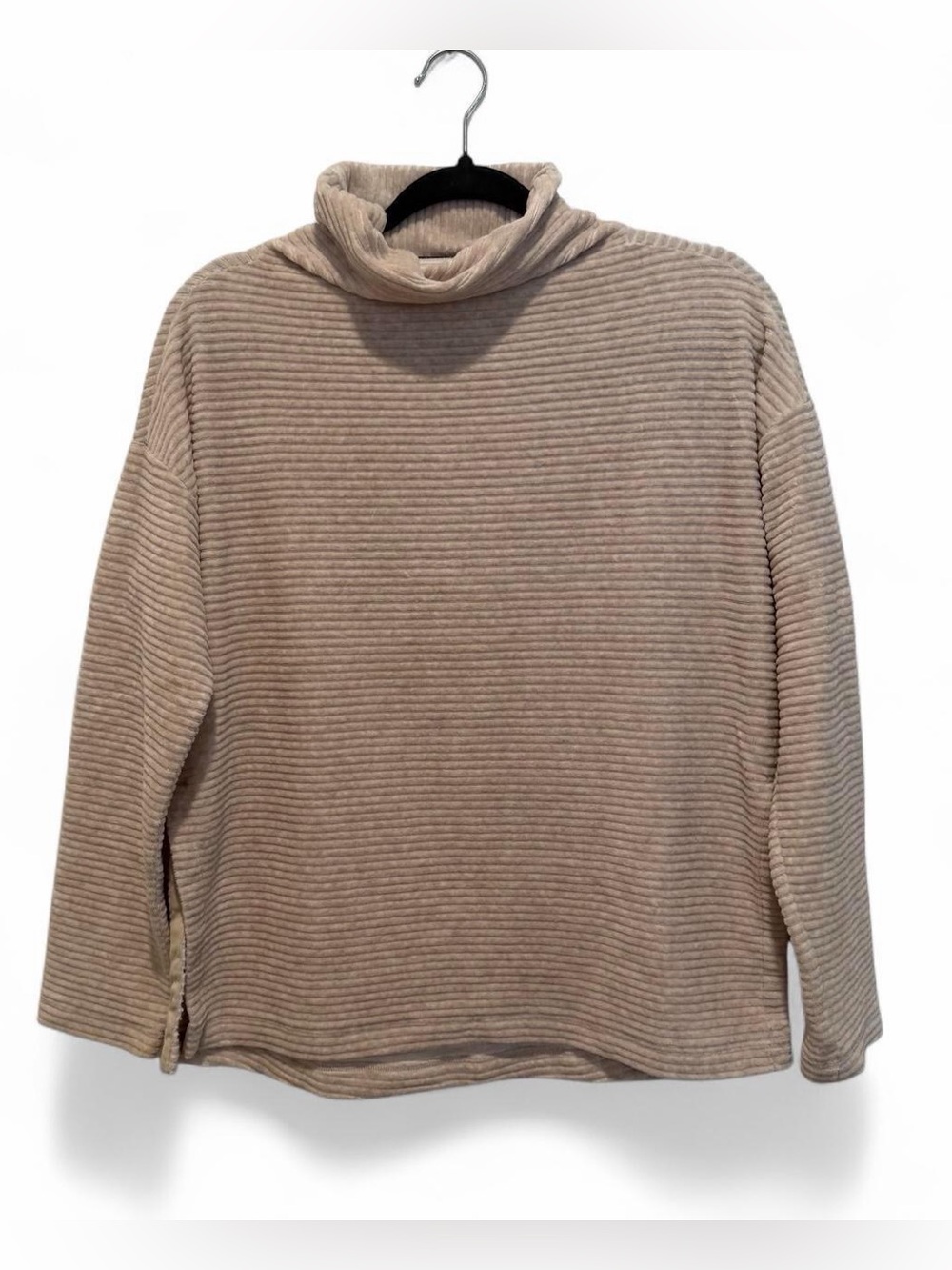 Zella Ribbed Taupe Cowl Neck Sweater